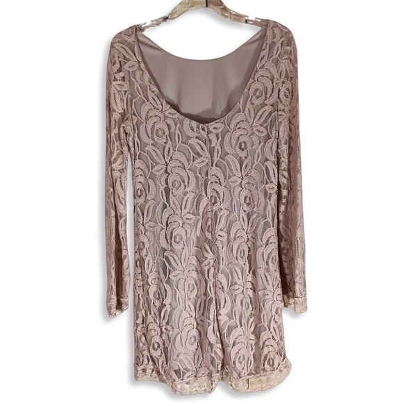 Fire Los Angeles Dress Womens M Dusty Pink Floral Lace Long Sleeve Romantic Boho - Picture 2 of 8